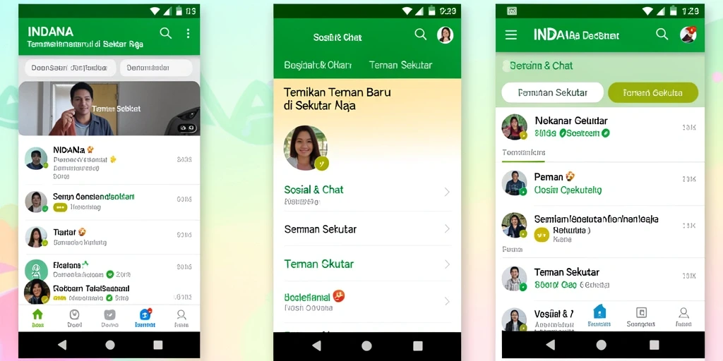 Tampilan antarmuka aplikasi INDAAA untuk menemukan teman sekitar.