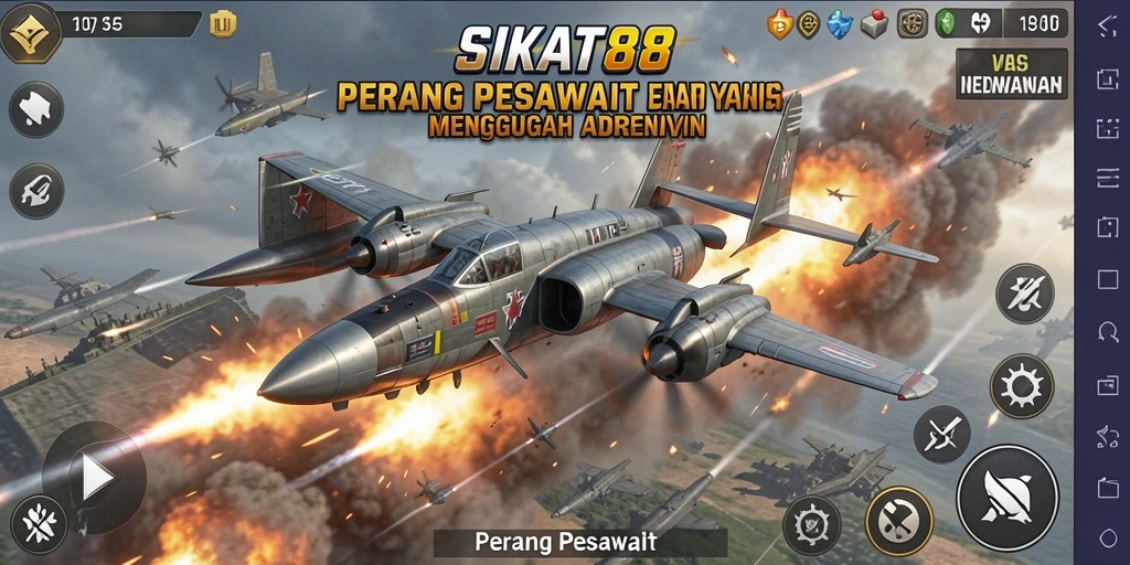 Tampilan antarmuka SIKAT88 dengan pesawat tempur yang siap bertempur.