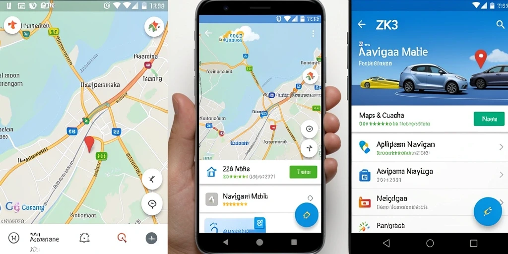 Antarmuka ZK3 yang menampilkan peta dan petunjuk arah Navigasi Mobil.